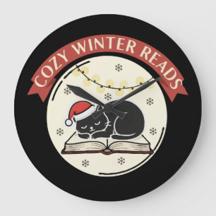 Gemütliche Winterlektüre Süße Weihnachtskatze Büch Große Wanduhr