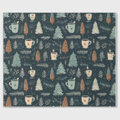 Gemütliche Wintermomente, Kaffee- und Pinienbäume, Geschenkpapier (Flach)