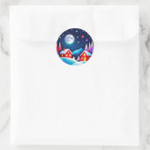 Gemütliche Winternachtsdorfszenen Runder Aufkleber (Tasche)