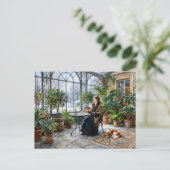 Gemütliche Winterorangerie mit Cavalier Spaniel Postkarte (Stehend Vorderseite)