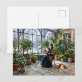Gemütliche Winterorangerie mit Cavalier Spaniel Postkarte (Vorne/Hinten)