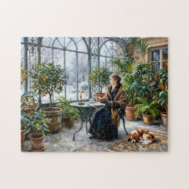 Gemütliche Winterorangerie mit Cavalier Spaniel Puzzle