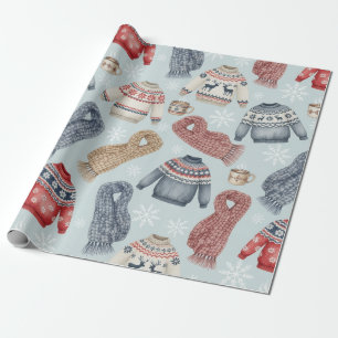 Gemütliche Winterpullover und Schals – Aquarell Geschenkpapier