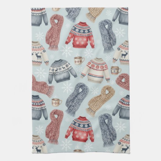 Gemütliche Winterpullover und Schals – Aquarell Geschirrtuch (Vertikal)