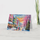 Gemütliche Winterstraße Szene Moderne Kunst Karte (Vorderseite)