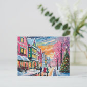 Gemütliche Winterstraße Szene Moderne Kunst Postkarte (Stehend Vorderseite)