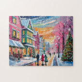 Gemütliche Winterstraße Szene Moderne Kunst Puzzle (Horizontal)