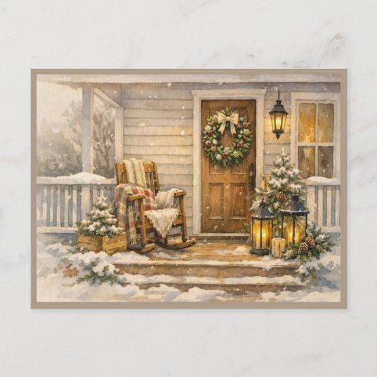 Gemütliche Winterveranda-Aquarell-Kunst Postkarte (Vorderseite)
