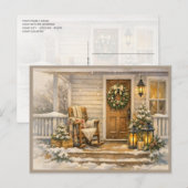 Gemütliche Winterveranda-Aquarell-Kunst Postkarte (Vorne/Hinten)