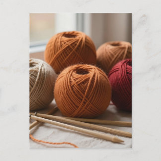 Gemütliche Wollknäuel Stricken Herbsttöne Postkarte