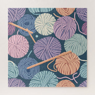 Gemütliche Wollknäuel und Stricknadeln Nahtlos Puzzle