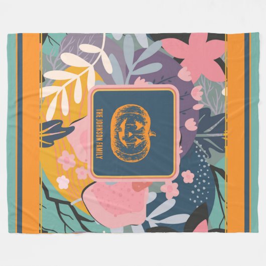 Gemütlicher Abstrakter Floral Pumpkin Fleecedecke (Vorderseite (Horizontal))