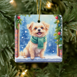 Gemütlicher Affenpinscher im Wasserfarb-Stil zum W Keramikornament