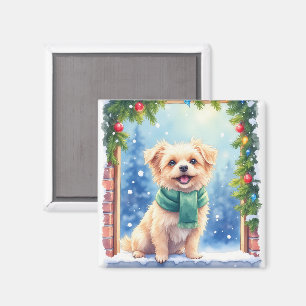 Gemütlicher Affenpinscher Weihnachten Schneefenste Magnet