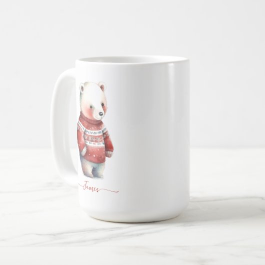 Gemütlicher Bär Winter White Polar Bär Weihnachten Kaffeetasse (Vorderseite Links)