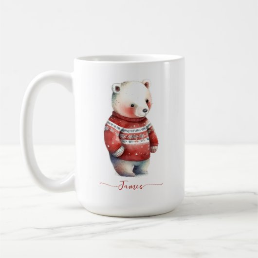 Gemütlicher Bär Winter White Polar Bär Weihnachten Kaffeetasse (Links)