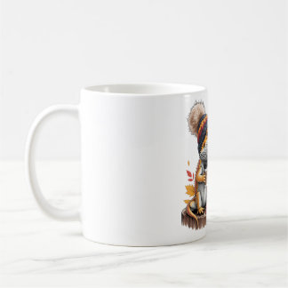 Gemütlicher, bärtiger Drache mit Kaffee Kaffeetasse