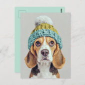 Gemütlicher Beagle in einem Winterhut aus Strick Postkarte (Vorne/Hinten)
