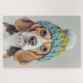 Gemütlicher Beagle in einem Winterhut aus Strick Puzzle (Horizontal)