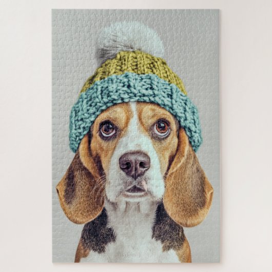 Gemütlicher Beagle in einem Winterhut aus Strick Puzzle (Vertikal)