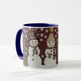 Gemütlicher bestickter Schneemann-Winterbecher Tasse