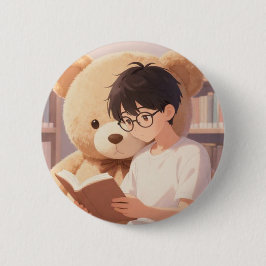 Gemütlicher Bibliotheksjunge & Riesiger Teddybär b Button