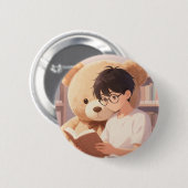 Gemütlicher Bibliotheksjunge & Riesiger Teddybär b Button (Vorne & Hinten)