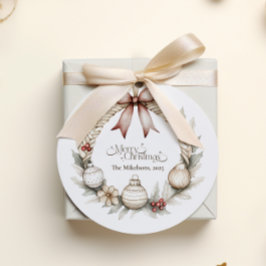 Gemütlicher blauer Weihnachtskranz Runder Aufkleber