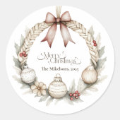 Gemütlicher blauer Weihnachtskranz Runder Aufkleber (Vorderseite)