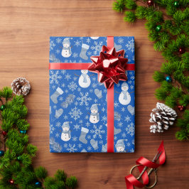 Gemütlicher Blauer Winter auf Blau Geschenkpapier