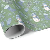 Gemütlicher Blauer Winter auf Grün Geschenkpapier (Rolleneckpunkt)