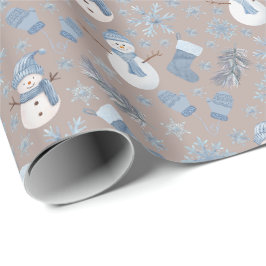 Gemütlicher Blauer Winter auf hellbrauner Seite Geschenkpapier