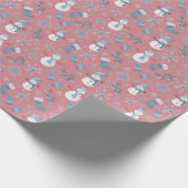 Gemütlicher blauer Winter auf Rot Rosa Geschenkpapier (Ecke)