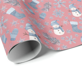 Gemütlicher blauer Winter auf Rot Rosa Geschenkpapier