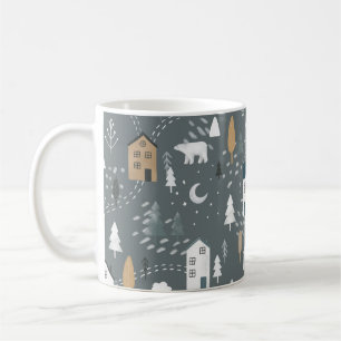 Gemütlicher blauer Winter im nordischen Dorf Kaffeetasse