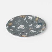 Gemütlicher blauer Winter im nordischen Dorf Pappteller (Schrägansicht)