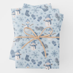 Gemütlicher Blue Winter auf Eisblau Geschenkpapier Set