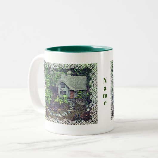 Gemütlicher Blumengarten Hütte Personalisiert Zweifarbige Tasse (Vorderseite Links)