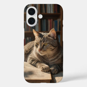 Gemütlicher Buchkatze iPhone 16 Hülle