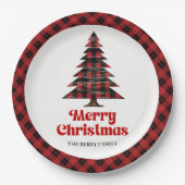 Gemütlicher Buffalo-Karo-Christbaum-Name-Papiertel Pappteller (Vorderseite)