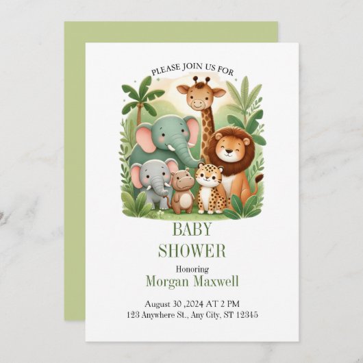 Gemütlicher Cartoon Safari Animals Kinderdusche Ei Einladung (Vorne/Hinten)