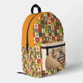 Gemütlicher Cat-Patchwork zurück zum Schulbackpack Bedruckter Rucksack