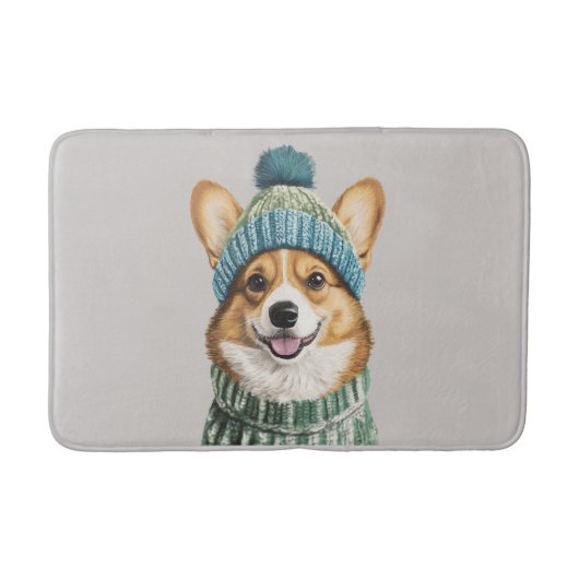 Gemütlicher Corgi im Wintergear Badematte (Vorderseite)