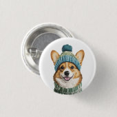 Gemütlicher Corgi im Wintergear Button (Vorne & Hinten)