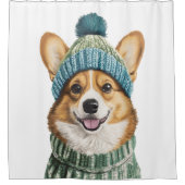 Gemütlicher Corgi im Wintergear Duschvorhang (Vorderseite)