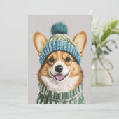 Gemütlicher Corgi im Wintergear Einladung (Stehend Vorderseite)