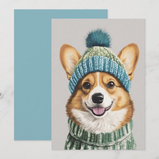 Gemütlicher Corgi im Wintergear Einladung (Vorne/Hinten)