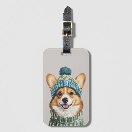 Gemütlicher Corgi im Wintergear Gepäckanhänger (Vorderseite Vertikal)