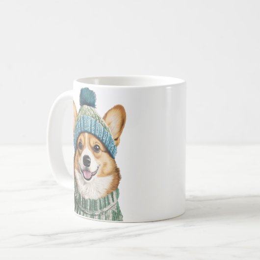 Gemütlicher Corgi im Wintergear Kaffeetasse (Vorderseite Links)