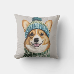 Gemütlicher Corgi im Wintergear Kissen
